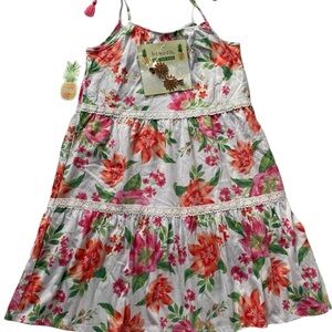 Floral Sleeveless Dress with Lace Trim